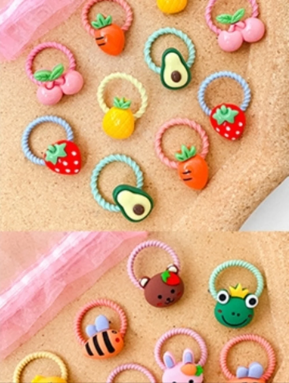 Bundle Of Elastic Hair Bands-Cartoon Fruit-Animal-Flower-Resin Hair Ties NEW